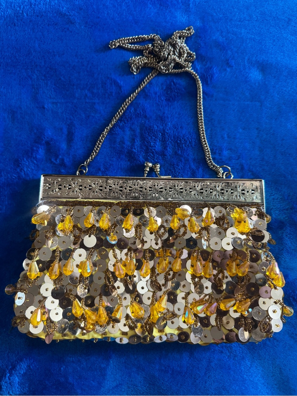 Vintage Yellow Sequin Beaded Evening Clutch - Picture 2 of 8